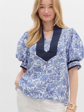 Entro Floral Puff Sleeve Top Size Large